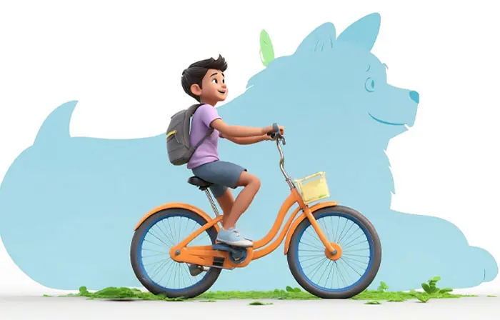 Happy Boy Riding Cycle in Nature 3D Graphic Illustration image